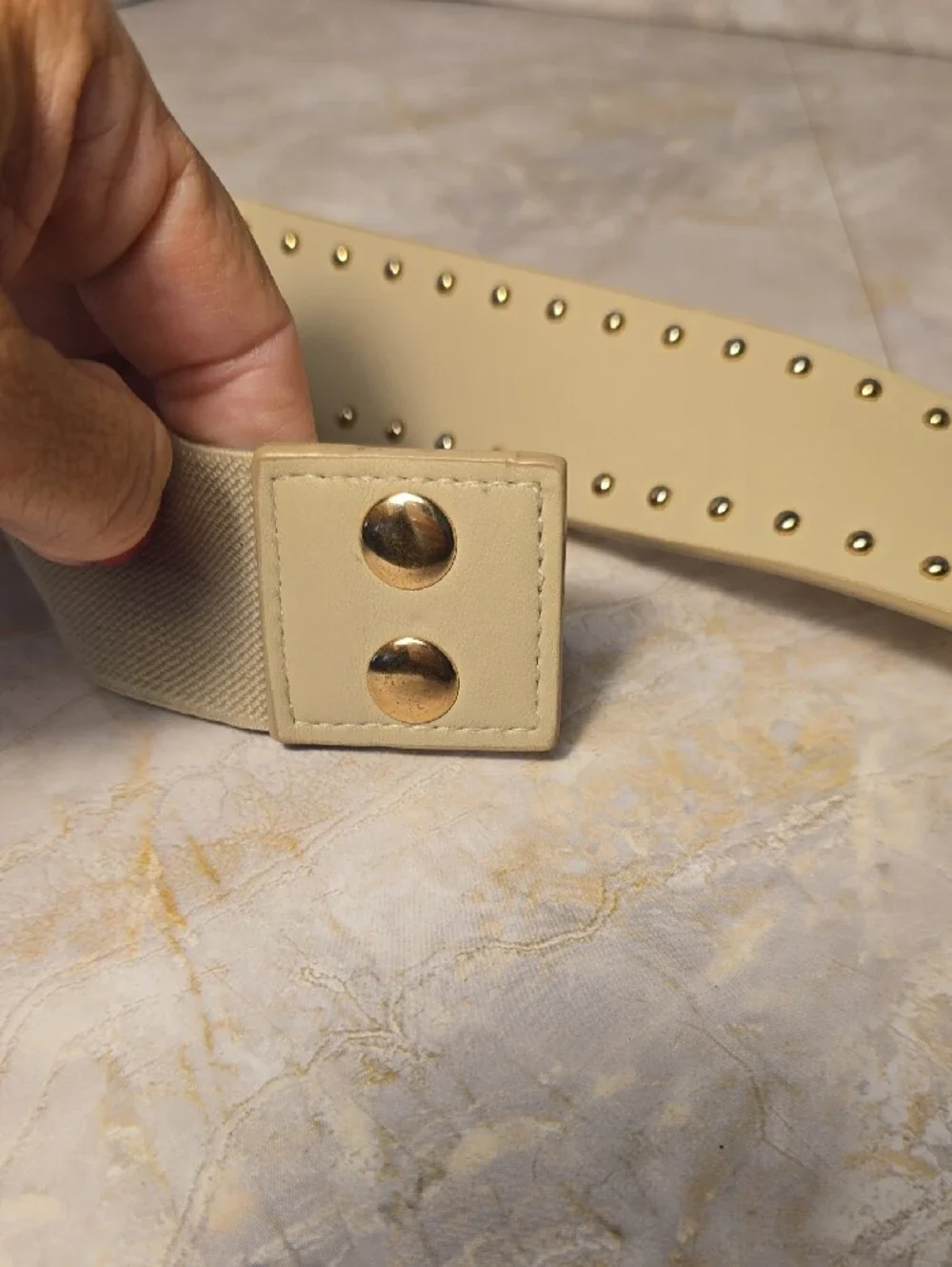Torrid Beige Studded Cinch Elastic Waist Belt - Size 1